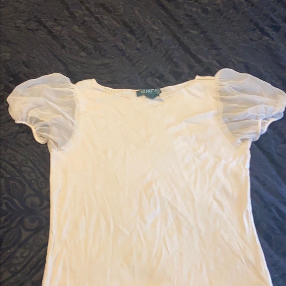 LRL cotton top w/chiffon puff sleeves